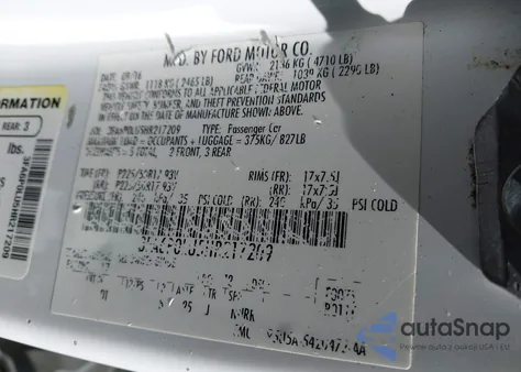 2017 Ford Fusion Hybrid Se z USA, uszkodzony, nr VIN 3FA6P0LU5HR217209